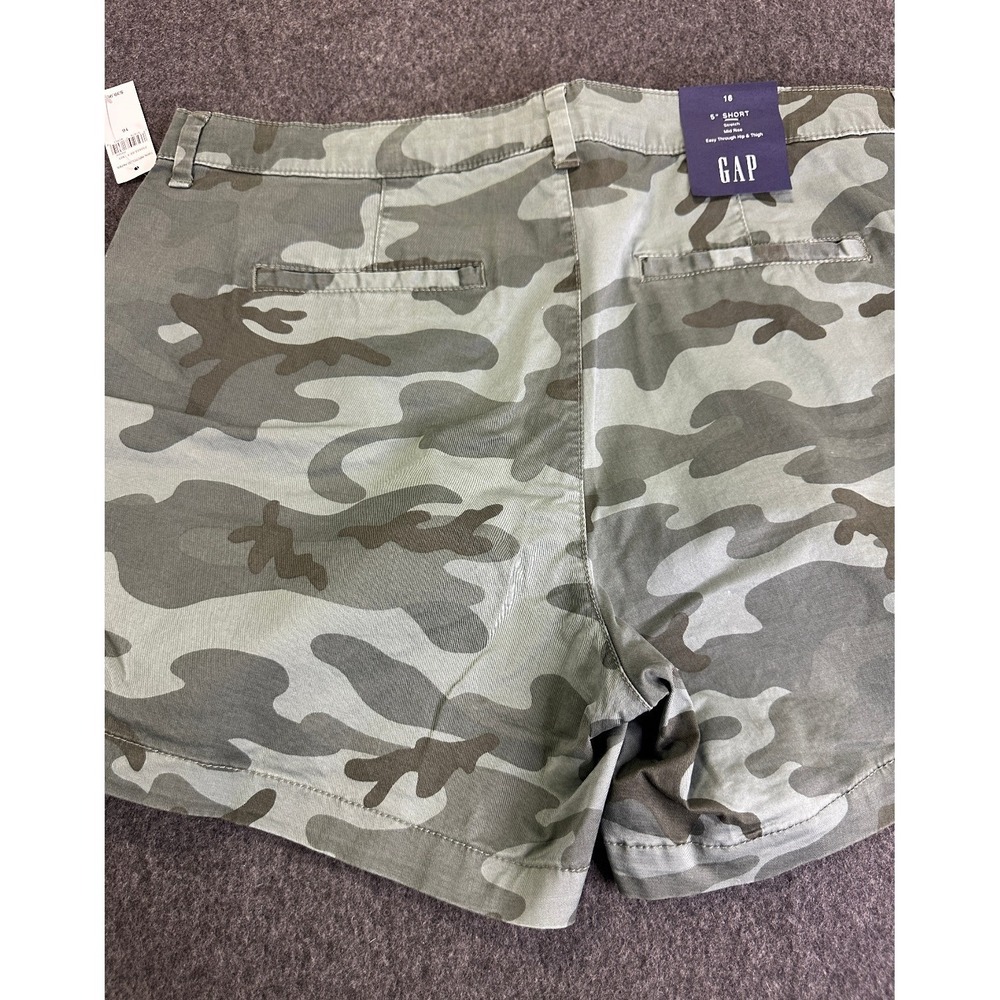 NWT Gap Green Camo Khaki Shorts Womens Size 16 Chino 5" inseam Mid Rise Stretch - Picture 6 of 16
